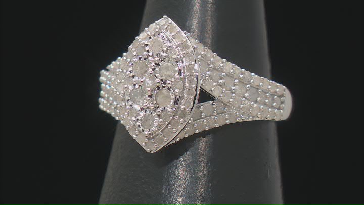 White Diamond Rhodium Over Sterling Silver Cluster Ring 1.25ctw Video Thumbnail