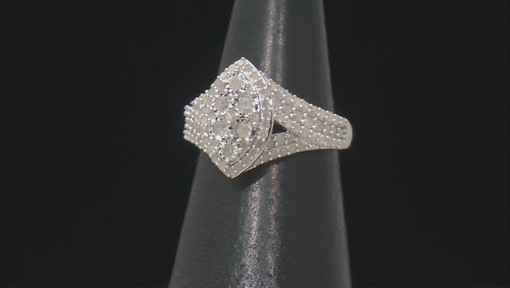 White Diamond Rhodium Over Sterling Silver Cluster Ring 1.25ctw Video Thumbnail