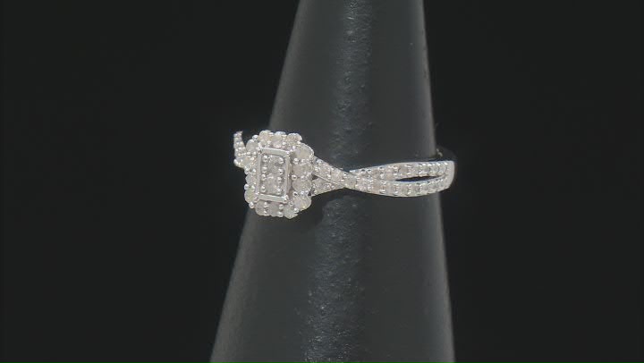 White Diamond Rhodium Over Sterling Silver Halo Ring With Matching Band 0.50ctw Video Thumbnail
