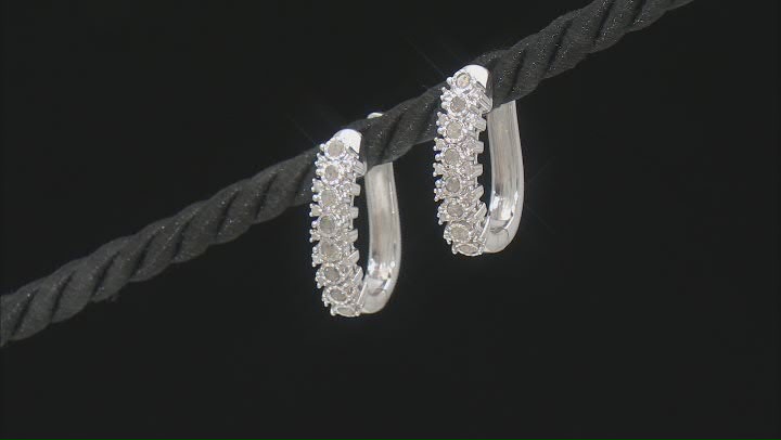 White Diamond Rhodium Over Sterling Silver J-Hoop Earrings 0.45ctw Video Thumbnail