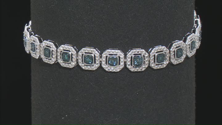 Blue Diamond Rhodium Over Sterling Silver Tennis Bracelet 0.10ctw Video Thumbnail