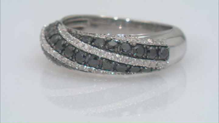 Black And White Diamond Rhodium Over Sterling Silver Wide Band Ring 1.00ctw Video Thumbnail