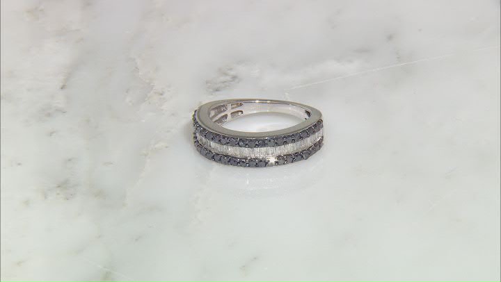 Black And White Diamond Rhodium Over Sterling Silver Band Ring 1.00ctw Video Thumbnail