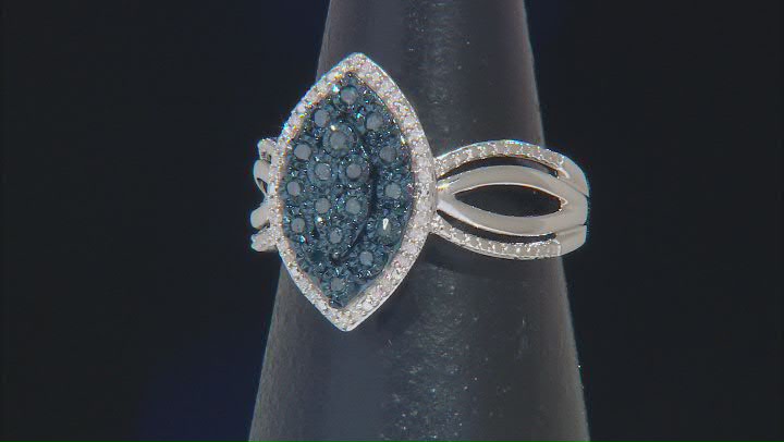 Blue Velvet Diamonds™ And White Diamond Rhodium Over Sterling Silver Cluster Ring 0.25ctw Video Thumbnail