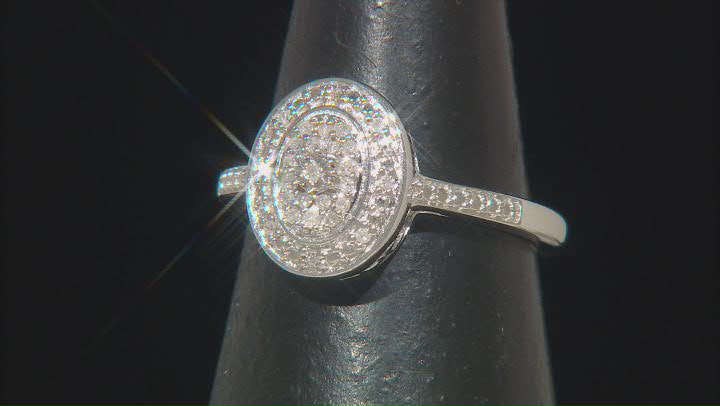 White Diamond Rhodium Over Sterling Silver Cluster Halo Ring 0.10ctw Video Thumbnail