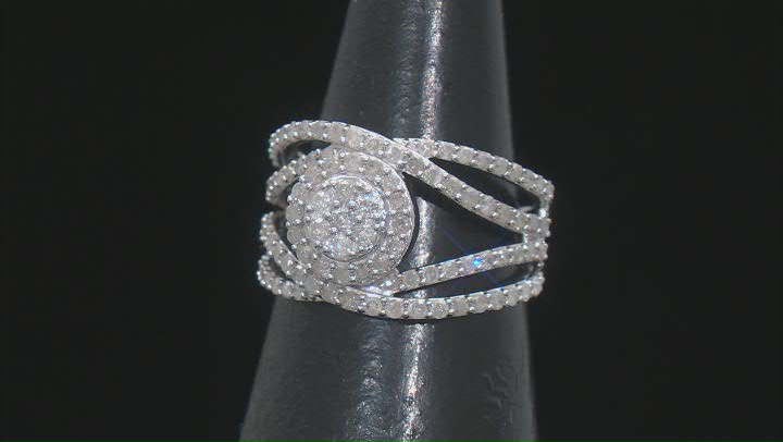 White Diamond Rhodium Over Sterling Silver Crossover Ring 1.00ctw Video Thumbnail