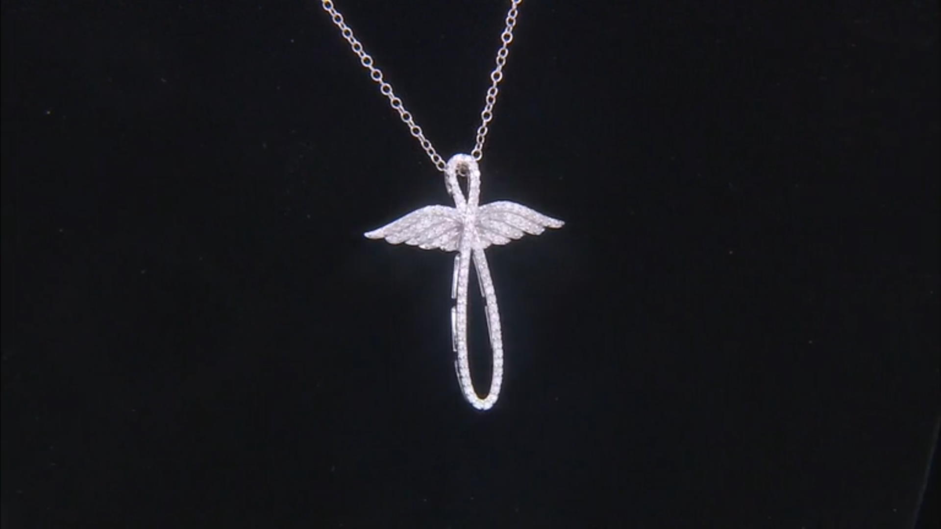 White Diamond Rhodium Over Sterling Silver Angel Wing Cross Pendant With 19" Cable Chain 0.50ctw Video Thumbnail