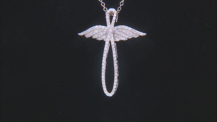 White Diamond Rhodium Over Sterling Silver Angel Wing Cross Pendant With 19" Cable Chain 0.50ctw Video Thumbnail