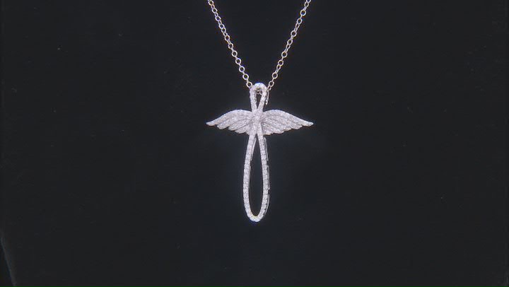 White Diamond Rhodium Over Sterling Silver Angel Wing Cross Pendant With 19" Cable Chain 0.50ctw Video Thumbnail