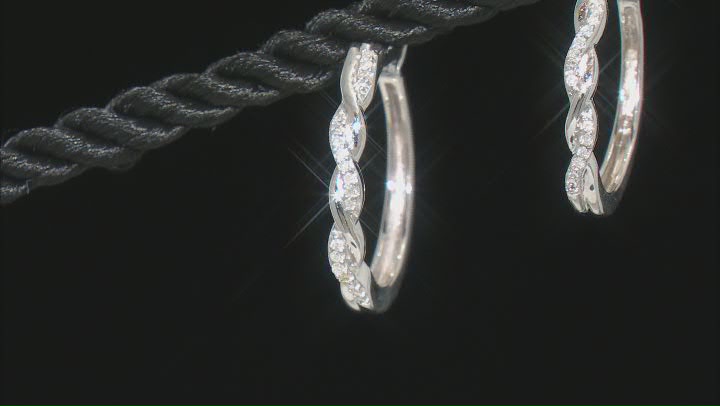 White Diamond Rhodium Over Sterling Silver Hoop Earrings 0.10ctw Video Thumbnail