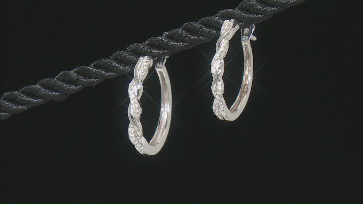 White Diamond Rhodium Over Sterling Silver Hoop Earrings 0.10ctw Video Thumbnail