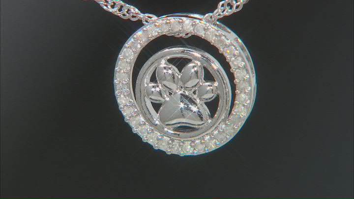 White Diamond Rhodium Over Sterling Silver Circle Paw Pendant With Chain 0.20ctw Video Thumbnail