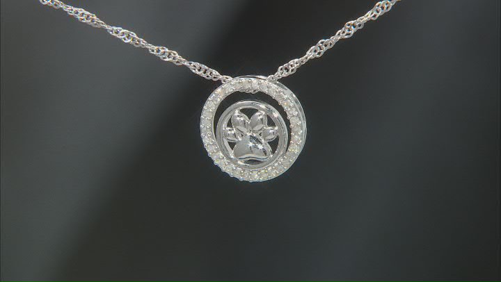 White Diamond Rhodium Over Sterling Silver Circle Paw Pendant With Chain 0.20ctw Video Thumbnail