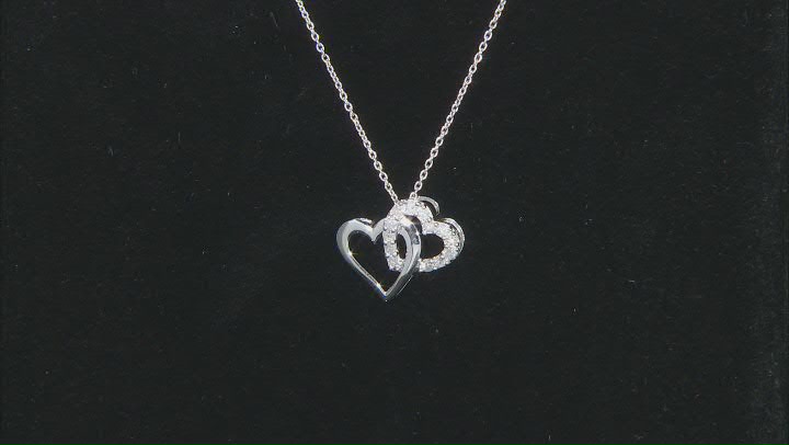 White Diamond Rhodium Over Sterling Silver Double Heart Pendant With 18" Cable Chain 0.20ctw