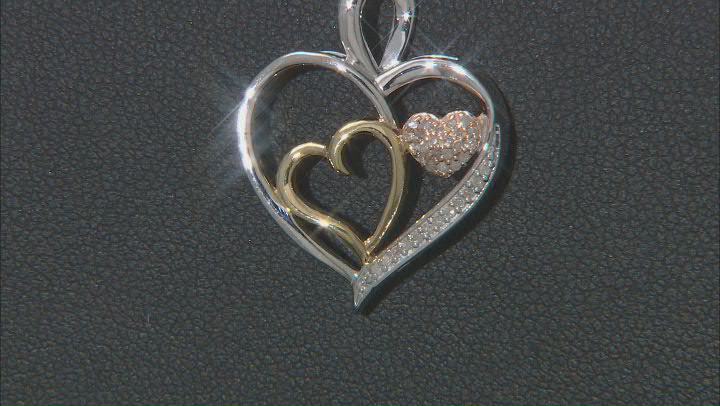 White Diamond Rhodium & Two-Toned 14k Gold Over Sterling Silver Heart Pendant with Chain 0.10ctw