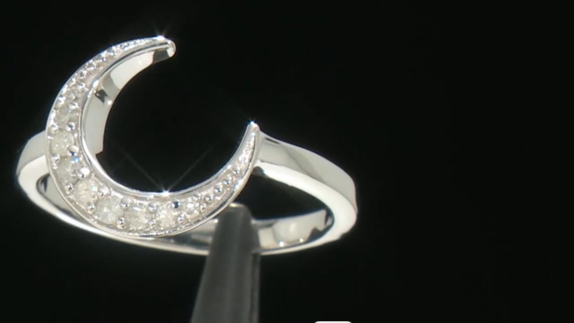 White Diamond Rhodium Over Sterling Silver Moon Ring 0.10ctw