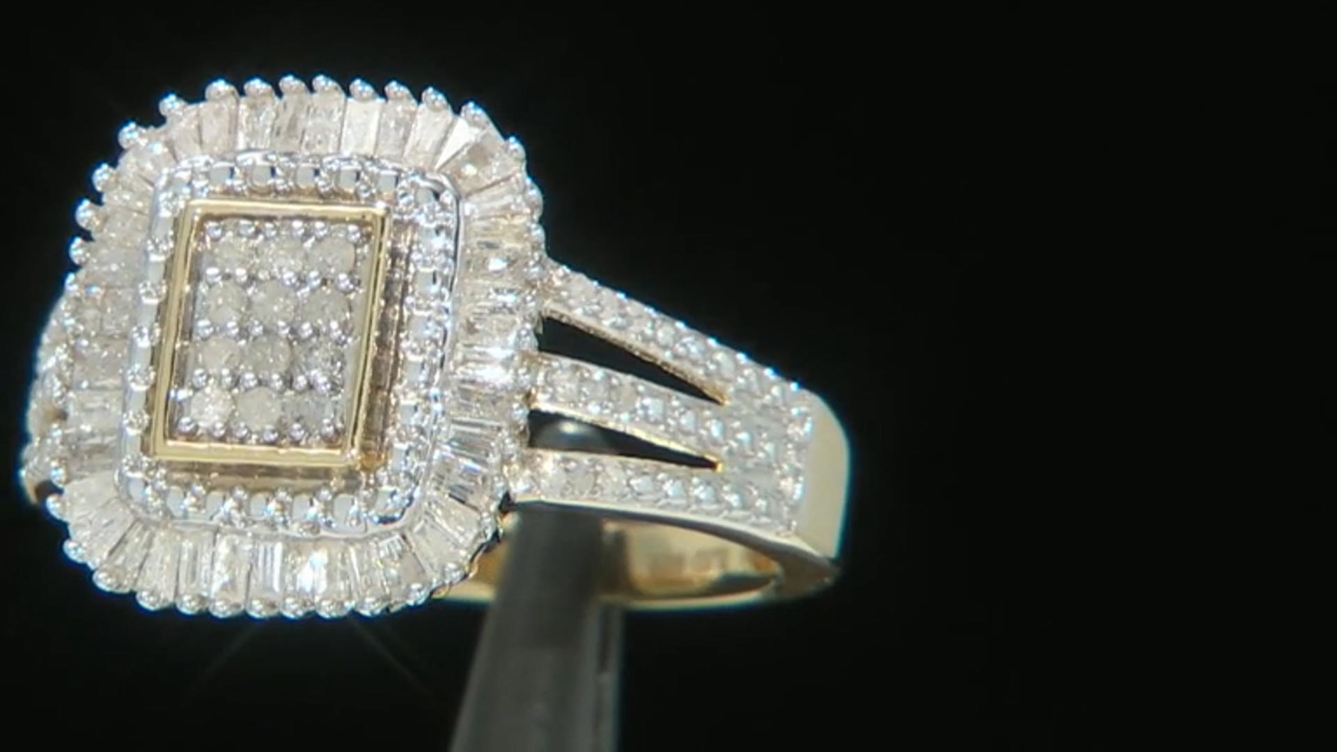 White Diamond 14k Yellow Gold Over Sterling Silver Cluster Ring 0.60ctw Video Thumbnail