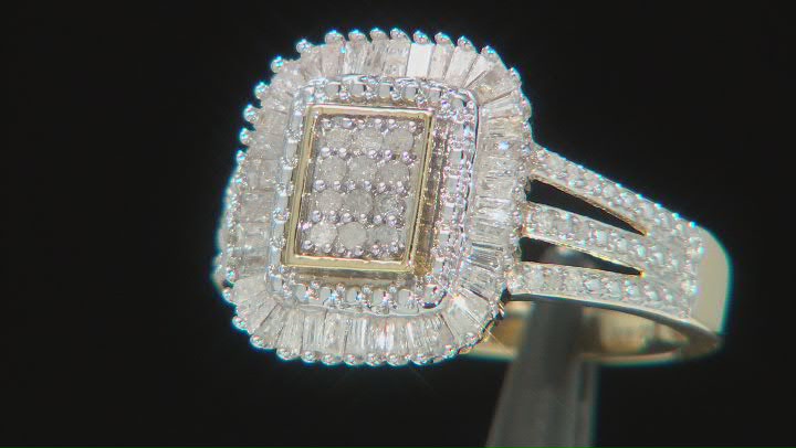 White Diamond 14k Yellow Gold Over Sterling Silver Cluster Ring 0.60ctw Video Thumbnail