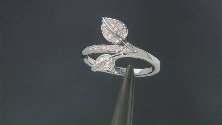 White Diamond Rhodium Over Sterling Silver Leaf Cluster Ring 0.15ctw Video Thumbnail