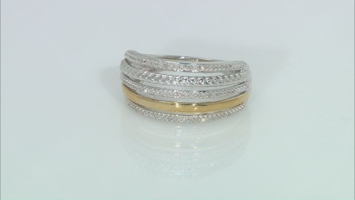 White Diamond Platinum & 14k Yellow Gold Over Sterling Silver Multi-Row Ring 0.25ctw Video Thumbnail