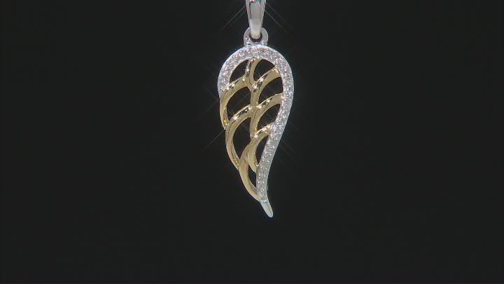 White Diamond Accent Rhodium & 14k Yellow Gold Over Sterling Silver Angel Wing Pendant With Chain Video Thumbnail