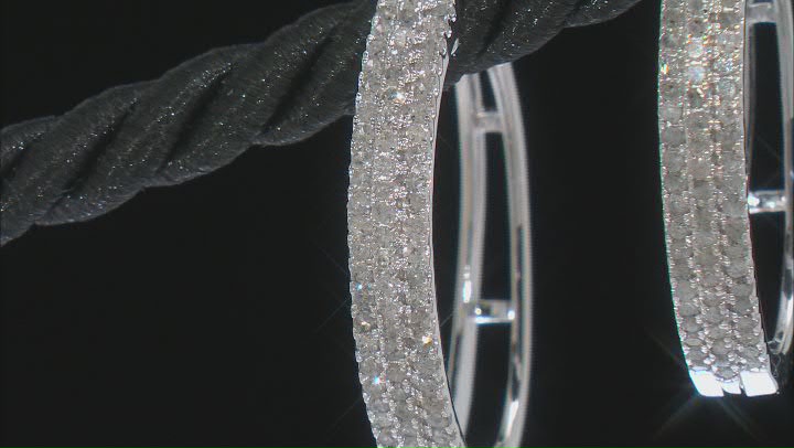 White Diamond Rhodium Over Sterling Silver Hoop Earrings 1.00ctw Video Thumbnail