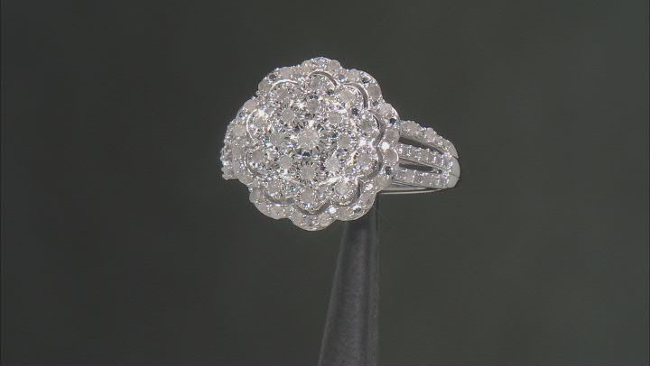 White Diamond Rhodium Over Sterling Silver Cluster Ring 0.50ctw Video Thumbnail