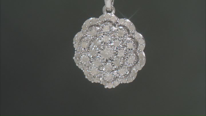 White Diamond Rhodium Over Sterling Silver Cluster Pendant With 18" Box Chain 0.50ctw Video Thumbnail