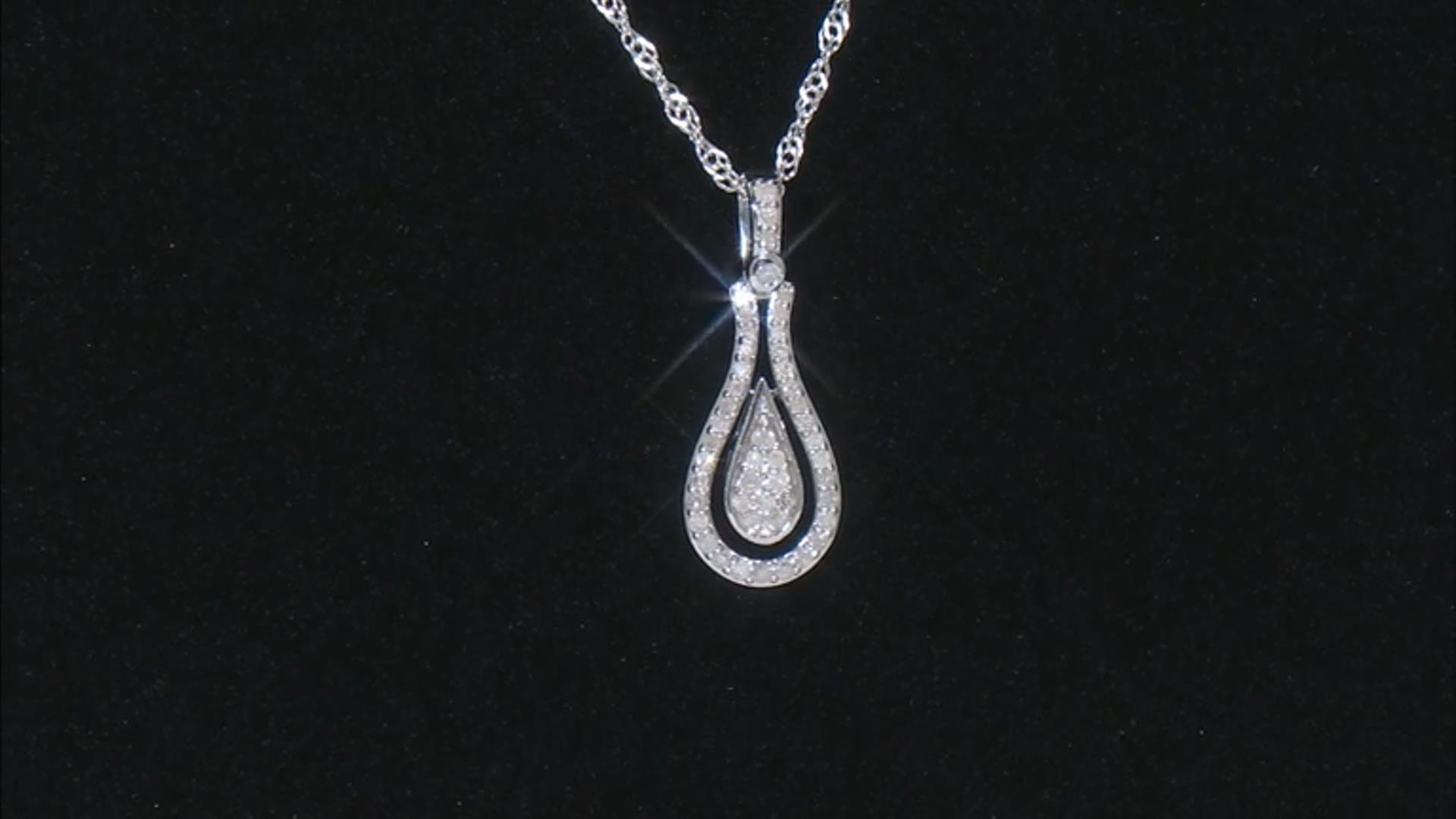 White Diamond Rhodium Over Sterling Silver Dancing Teardrop Pendant With 18" Singapore Chain 0.30ctw Video Thumbnail