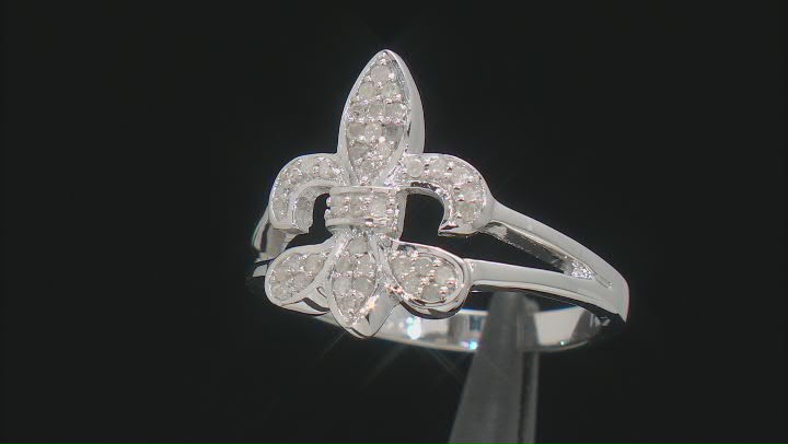 White Diamond Rhodium Over Sterling Silver Fleur-de-Lis Ring 0.15ctw Video Thumbnail
