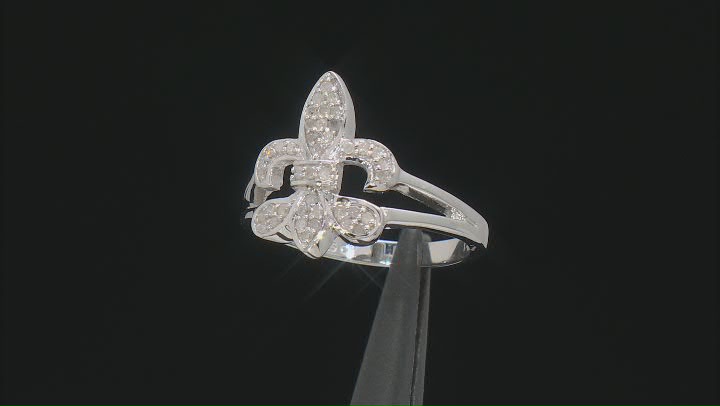 White Diamond Rhodium Over Sterling Silver Fleur-de-Lis Ring 0.15ctw Video Thumbnail