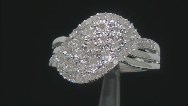 White Diamond Rhodium Over Sterling Silver Cluster Ring 0.60ctw Video Thumbnail