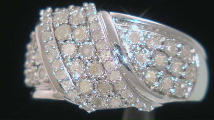 White Diamond Rhodium Over Sterling Silver Cluster Crossover Ring 0.75ctw Video Thumbnail