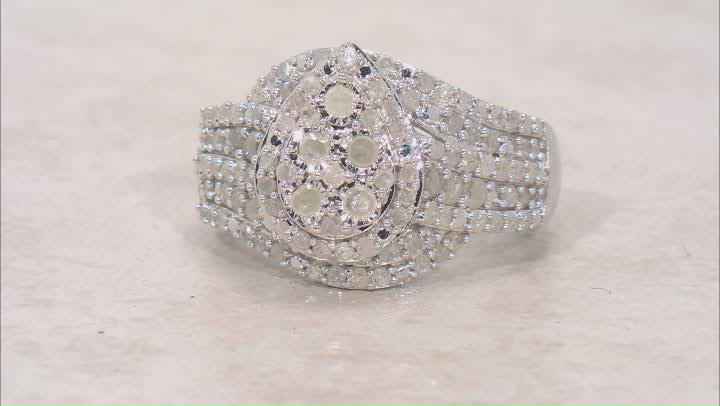 White Diamond Rhodium Over Sterling Silver Cluster Ring 1.30ctw Video Thumbnail