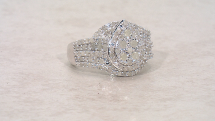 White Diamond Rhodium Over Sterling Silver Cluster Ring 1.30ctw Video Thumbnail