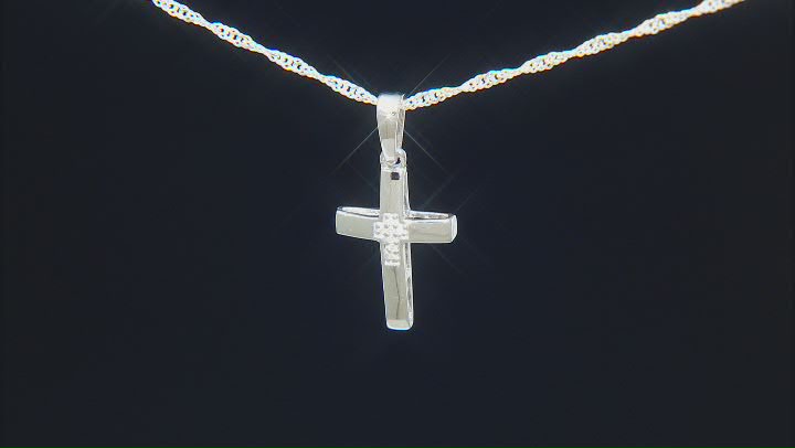 White Diamond Accent Rhodium Over Sterling Silver Cross Pendant with 18" Singapore Chain Video Thumbnail