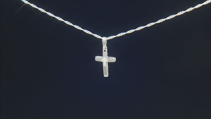 White Diamond Accent Rhodium Over Sterling Silver Cross Pendant with 18" Singapore Chain Video Thumbnail