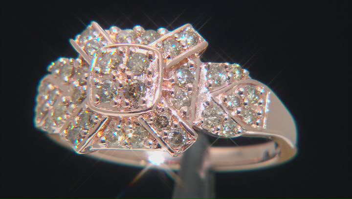 Champagne Diamond 18k Rose Gold Over Sterling Silver Cluster Ring 0.75ctw Video Thumbnail