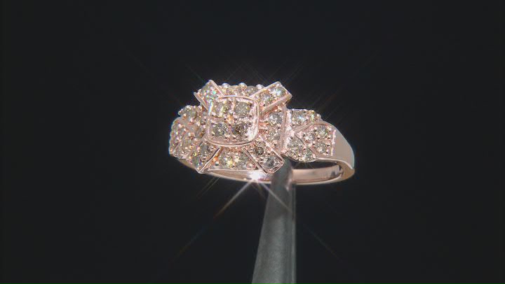Champagne Diamond 18k Rose Gold Over Sterling Silver Cluster Ring 0.75ctw Video Thumbnail