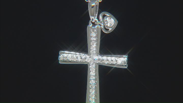 White Diamond Rhodium Over Sterling Silver Cross Pendant With 18" Rope Chain 0.15ctw Video Thumbnail