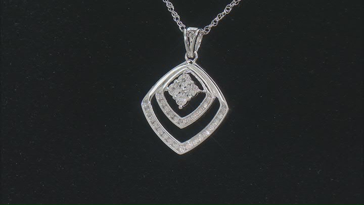 White Diamond Rhodium Over Sterling Silver Drop Pendant With 18" Rope Chain 0.10ctw Video Thumbnail