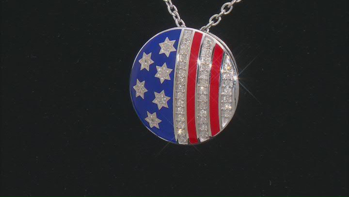 White Diamond With Blue & Red Ceramic Rhodium Over Sterling Silver Flag Slide Pendant 0.20ctw Video Thumbnail