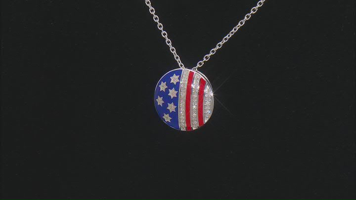 White Diamond With Blue & Red Ceramic Rhodium Over Sterling Silver Flag Slide Pendant 0.20ctw Video Thumbnail