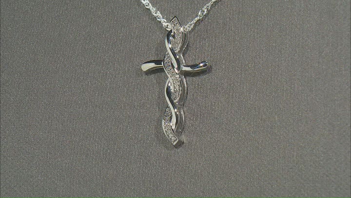 White Diamond Accent Rhodium Over Sterling Silver Cross Pendant With 18" Singapore Chain Video Thumbnail