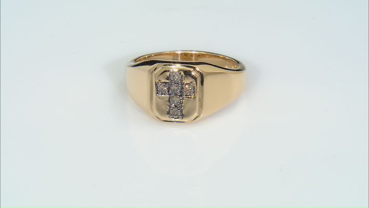 Champagne Diamond 18k Yellow Gold Over Sterling Silver Mens Cross Ring 0.15ctw Video Thumbnail