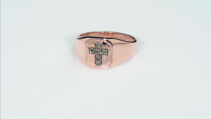Champagne Diamond 18k Rose Gold Over Sterling Silver Mens Cross Ring 0.15ctw Video Thumbnail