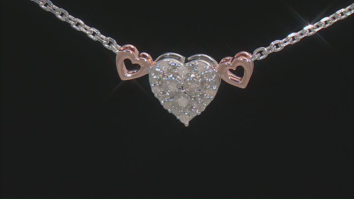 White Diamond Rhodium And 14k Rose Gold Over Sterling Silver Heart Necklace 0.10ctw Video Thumbnail