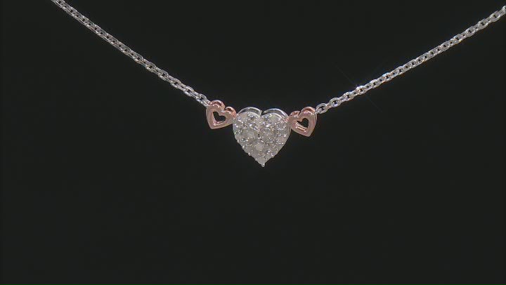 White Diamond Rhodium And 14k Rose Gold Over Sterling Silver Heart Necklace 0.10ctw Video Thumbnail