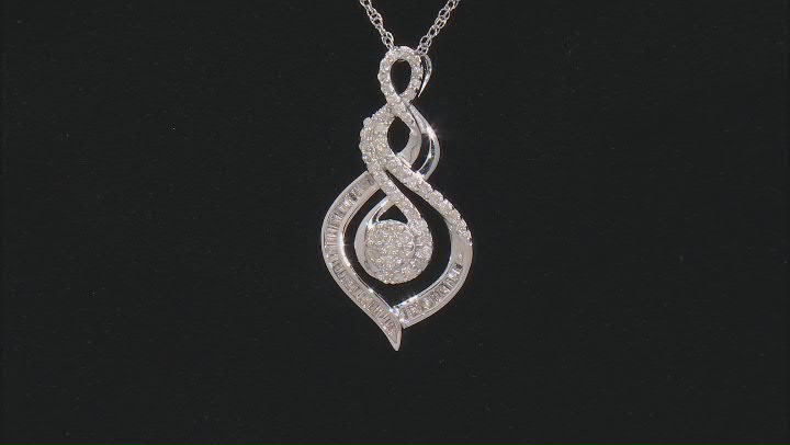 White Diamond Rhodium Over Sterling Silver Slide Pendant With 18" Rope Chain 0.50ctw Video Thumbnail