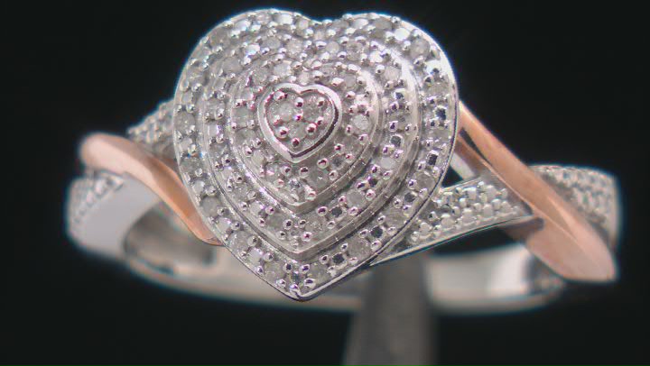 White Diamond Rhodium And 14k Rose Gold Over Sterling Silver Heart Ring 0.15ctw Video Thumbnail